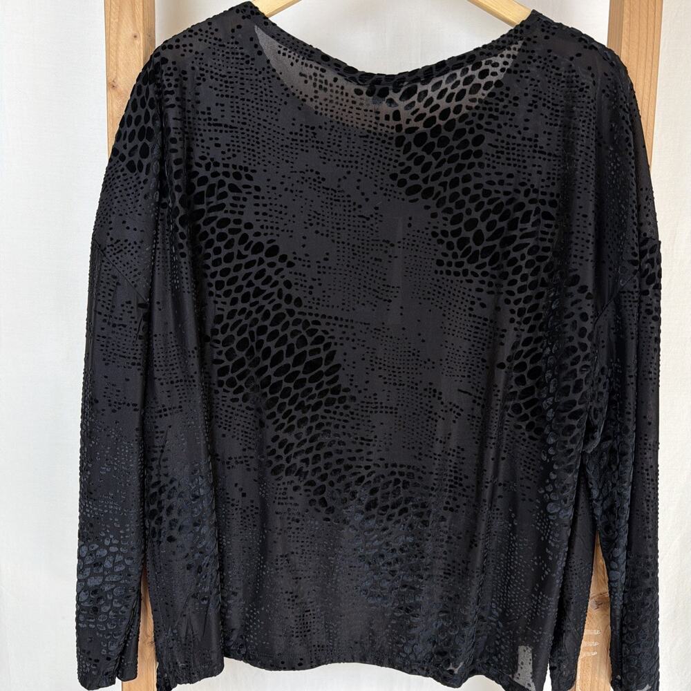 NWT Shana Black Velvet Burnout Snakeskin Pattern Sheer Top #0913 Size MED